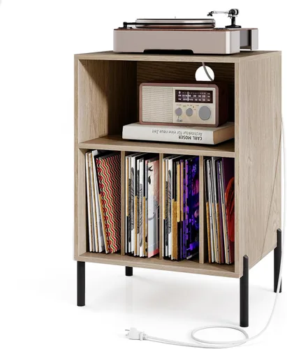 Miniatura 11 de Giantex Soporte para tocadiscos con estación de carga, soporte para tocadiscos con armario de almacenamiento, estante para tocadiscos con patas