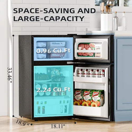 Miniatura 5 de Antarctic Star 3.2 pies cúbicos, mini refrigerador con congelador, mininevera de dos puertas, refrigerador compacto, termostato ajustable, mini