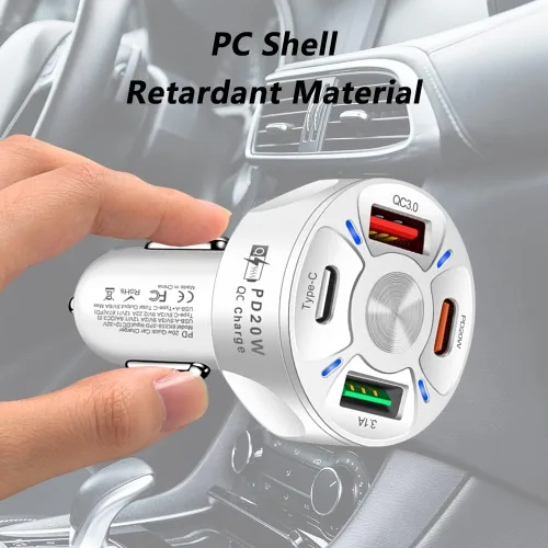 Miniatura 5 de Cargador de coche de carga rápida de 65 W, 4 puertos, adaptador de encendedor de cigarrillos, con QC 3.0 15W y PD 20W y cargador de teléfono