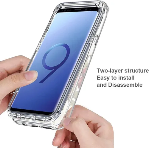 Miniatura 4 de Funda protectora para Samsung Galaxy S9+ G965U con protector de pantalla de vidrio templado, lindo patrón floral transparente de cuerpo completo