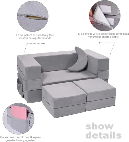 Miniatura 6 de Elftopia Sofá Modular para Niños, Sofá para Niños Pequeños, Sillón de Espuma para Niños, Conjunto de Juego de Sofá de Felpa Convertible para Niños