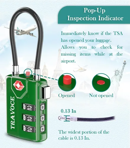 Miniatura 34 de Search Alert - Cerraduras de cable de equipaje de combinación de viaje aprobadas por la TSA para maleta, casillero de gimnasio, caja