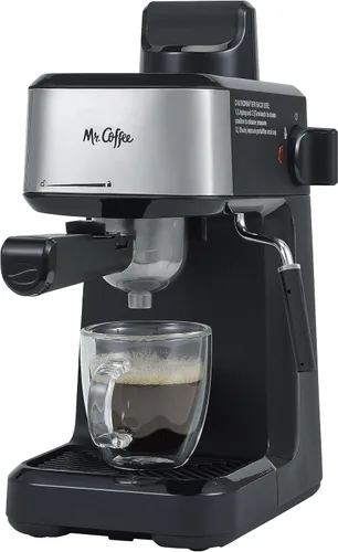 Mr. Coffee máquina al vapor de 4 tazas para preparar café expreso, capuchino y café con leche con jarra de espuma de acero inoxidable
