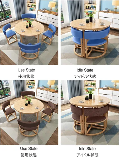 Miniatura 3 de Mesa de cocina y sillas para 4, juego de mesa redonda de comedor para 4, negociación de conferencias pequeñas, 1 mesa y 4 sillas, mesas de café