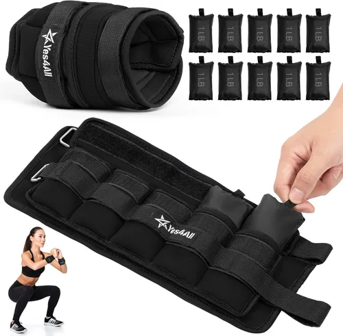 Miniatura 7 de Yes4All Pesas ajustables para muñeca y tobillo, par de 3.5/5 libras, pesas para piernas para mujeres y hombres, bandas de brazo pesadas con sacos
