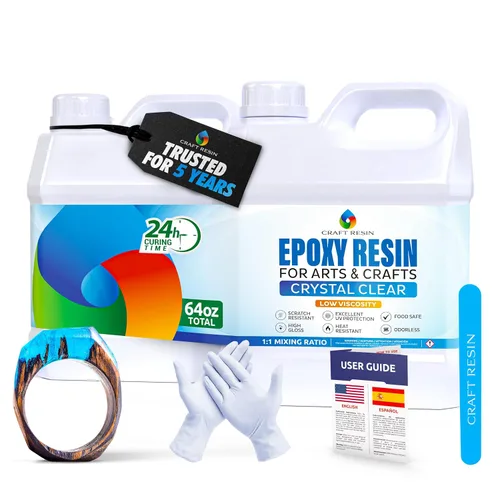 CRAFT RESIN Kit de resina epoxi transparente de 64 onzas, seguro para alimentos y resistente a los rayos UV para manualidades, madera, joyería,