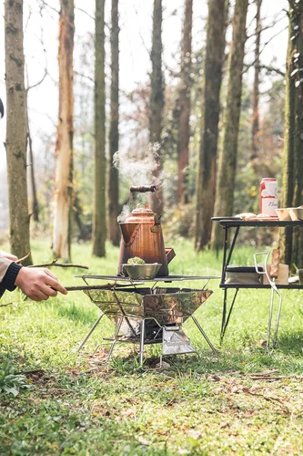 Miniatura 6 de CAMPINGMOON Hoguera Portátil de Acero Inoxidable Plegable para Fogata, Parrilla de Leña y Carbón para Estufa de Camping, Cocina al Aire Libre