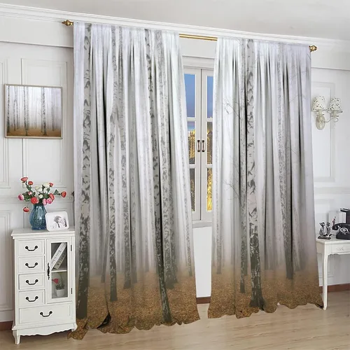 Miniatura 4 de Cortinas de abedul para sala de estar, niebla matutina en otoño, decoración del hogar, 42 x 45 pulgadas de largo