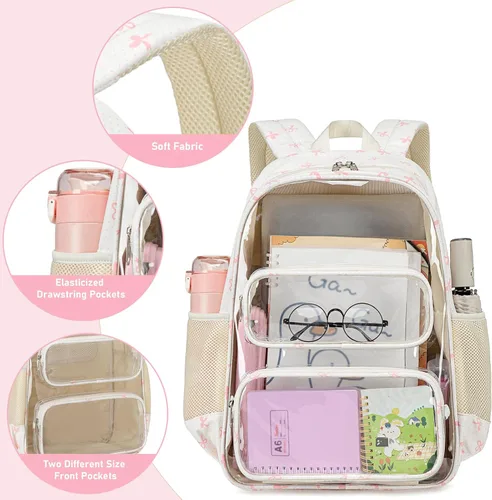 Miniatura 176 de CAMTOP Mochila transparente resistente y transparente para estudiantes, escuela, trabajo, festival, viajes, deportes, Beige, Mediana, Camtop Mochila