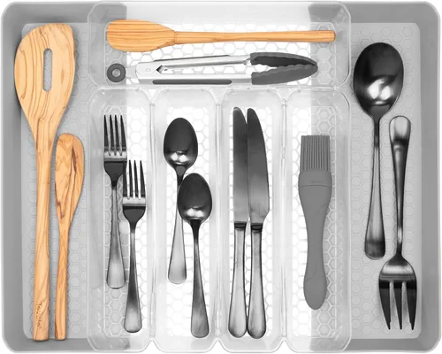 Miniatura 11 de Spectrum Diversified Hexa - Bandeja organizadora de cajones de cocina moderna, utensilios y cubiertos, organizador de 6 divisores, 13 x 16, gris