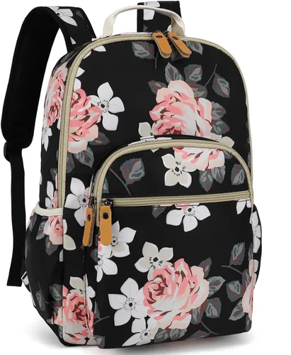 Miniatura 56 de Leaper Mochila para laptop para mujer: linda mochila floral para escuela, universidad, viajes, trabajo, mochila ligera para niños, Negro margarita