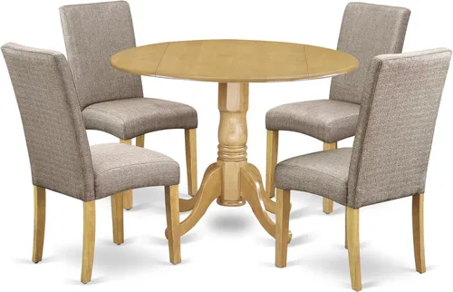 Miniatura 17 de East West Furniture DLDR5-BLK-24 - Juego de mesa de comedor moderno de 5 piezas, incluye una mesa redonda de madera con gotas y 4 sillas tapizadas