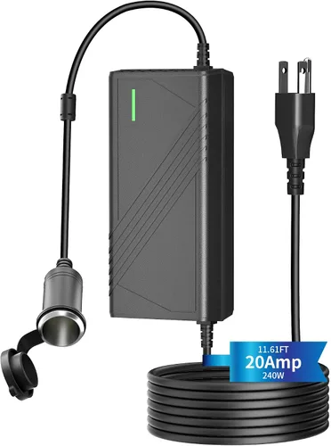 Convertidor C20 de CA a CC actualizado de 20A/240W/11.61FT/110V-240V a 12V Adaptador de corriente para coche, adaptador de enchufe de encendedor de