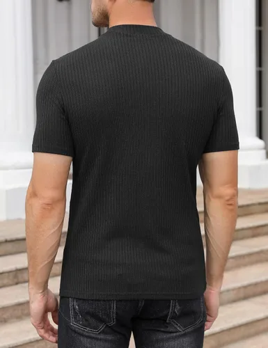 Miniatura 2 de TURETRENDY Men's Stretch Muscle T Shirts Short Sleeve Solid Color Knit Tees Casual Slim Fit Basic Shirt Tops