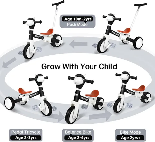 Miniatura 2 de Triciclo para niños pequeños de 1 a 3 años, bicicleta de equilibrio 5 en 1 para niños de 2 a 4 años, juguetes de triciclo de empuje con mango