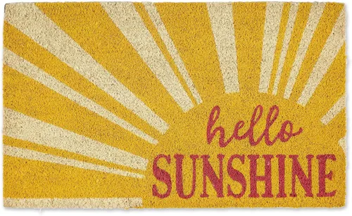 DII Felpudo de fibra de coco natural, tapete decorativo de Hello Mat, 17x29, Hello Sunshine