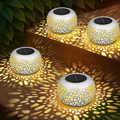 Miniatura 9 de Farol solar para decoración de patio al aire libre: faroles solares para exteriores, impermeables, ahuecados, retro, metal, alimentados por energía