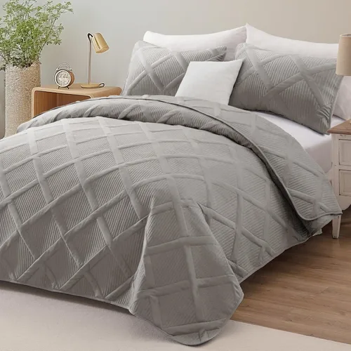 Miniatura 2 de Exclusivo Mezcla - Juego de edredón de microfibra tamaño King, juego de ropa de cama gris claro con 2 fundas de almohada, colcha moderna para cama