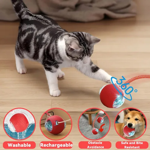 Miniatura 5 de Speedy 2.0 Tail 2 paquetes de juguetes interactivos para gatos de interior, juguete automático para gatos con cola de malla elástica, bola rodante