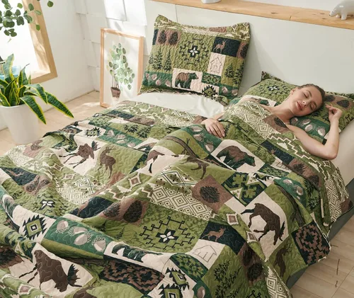 Miniatura 7 de Juego de colchas tamaño king, colcha rústica para cama, cubrecama de colcha king, ropa de cama de cabaña de campo, colcha de retazos, colcha ligera