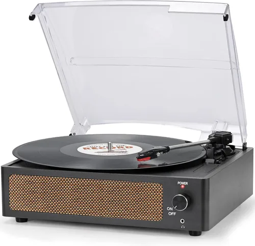 Tocadiscos de vinilo con altavoces, tocadiscos vintage para discos de vinilos, mesa giratoria accionada por correa, soporte de 3 velocidades,