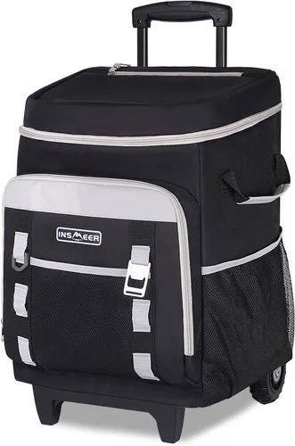 Miniatura 8 de INSMEER Cooler with Wheels and Handle, 80 Cans/50L Rolling Cooler, Portable Soft Sided Cooler with Wheel, 2-in-1 Collapsible Trolley Cart, Large