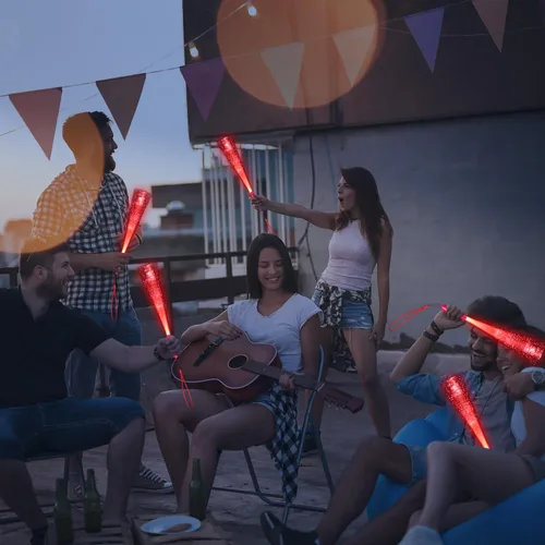 Miniatura 6 de Paquete de 24 Varitas de Fibra Óptica Rojas Brillantes a Granel Enormes Varitas Luminosas Bastones Luminosos de 14.2 Pulgadas con 3 Modos de Luz Rojo