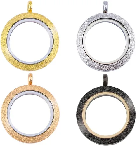 WANDIC Juego de 4 dijes para fotos, de acero inoxidable mate, redondos, de memoria, colgante, para ramo de boda, para fotos o bodas, 0.98 pulgadas