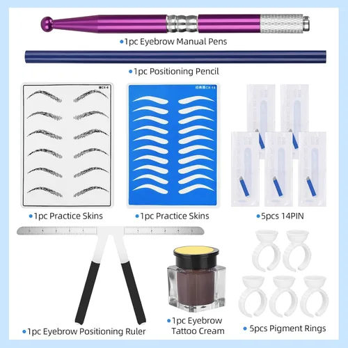 Miniatura 8 de Kit de microblading para cejas, Atomus Eyebrow Micro Needling Pen Set con tinta de pigmento soporte para tazas de 14 pines, envolturas de plástico