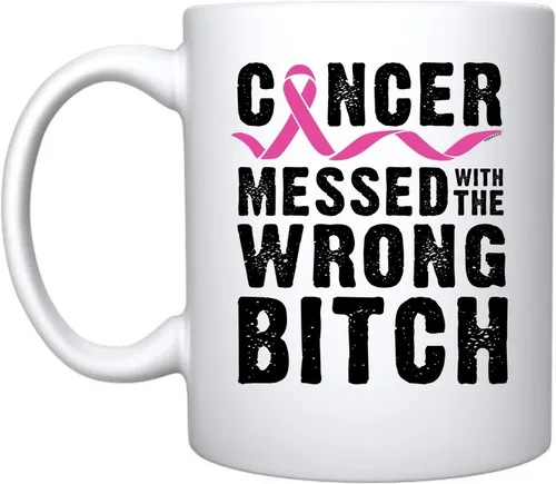 Veracco Cáncer Messed With The Wrong B Taza de café de cerámica Regalo de concientización sobre el cáncer de mama (blanco)