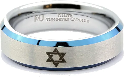 Miniatura 2 de Star of David 6mm Tungsten Carbide Ring Polished Edge Band Comfort Fit Best Gift