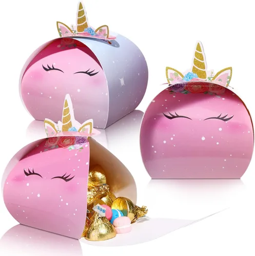 TaoBary Recuerdos de fiesta de unicornio: caja de dulces de 36 piezas para suministros de fiesta de cumpleaños de unicornio y decoración de ducha