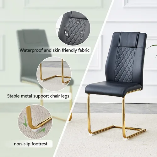 Miniatura 6 de Ebullient Moderno juego de mesa de comedor para 6, mesa de comedor de cristal de 71 pulgadas y patas de mesa de metal dorado, mesas de comedor