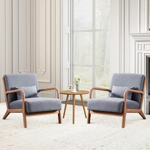 Miniatura 22 de ANJ ANJHOME Silla moderna de mediados de siglo, estilo Accent, con asiento de tela cómoda para sala de estar con estructura de madera maciza, sillón