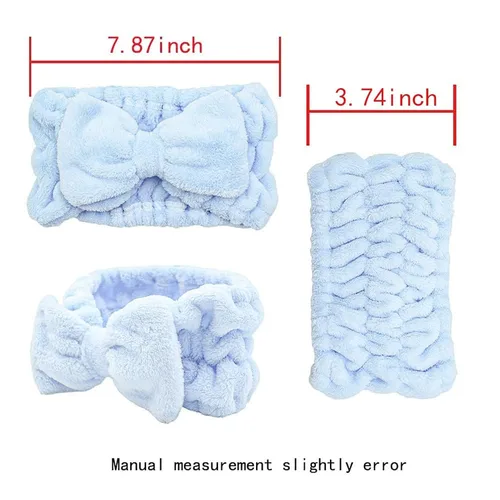 Miniatura 6 de Chloven 7 piezas de pajarita de microfibra de gran tamaño, diadema de maquillaje facial, diadema grande con lazo cosmético, banda elástica ajustable