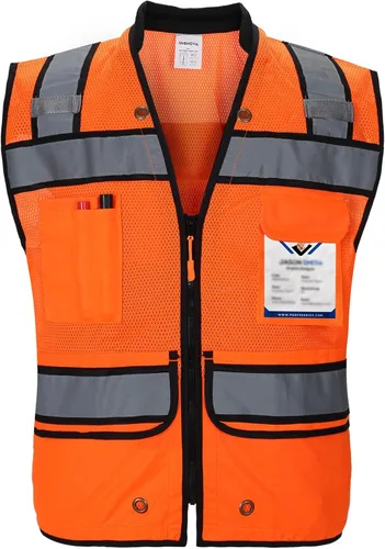 Chaleco de seguridad reflectante para agrimensores para hombres, chaleco de seguridad de malla reflectante de clase 2 con bolsillos y cremallera,