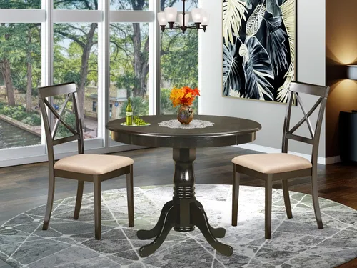 Miniatura 2 de East West Furniture ANBO3-CAP-C Juego de mesa de cocina de 3 piezas para espacios pequeños contiene una mesa de comedor redonda con pedestal y 2