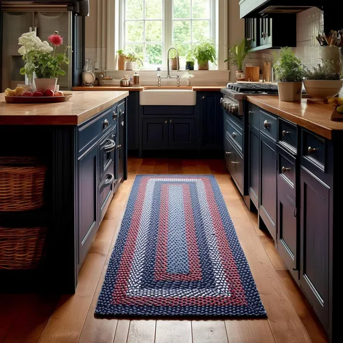 Miniatura 22 de Super Area Rugs Alfombra trenzada azul de 7 x 9 pulgadas, alfombra tejida ovalada para sala de estar, alfombra trenzada de granja, alfombra