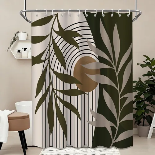 Miniatura 52 de Cortina de ducha bohemia en negro y gris, cortinas de ducha modernas de mediados de siglo negro y gris para baño, juego de tela impermeable