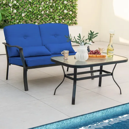Miniatura 8 de Tangkula Juego de muebles de patio de 2 piezas, juego de sillas de sofá biplaza para exteriores con cojines de respaldo de asiento y almohadas