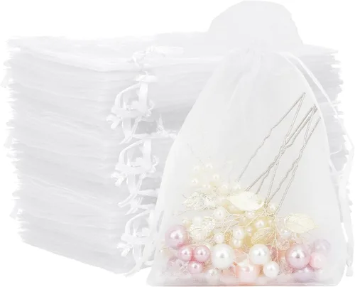 Miniatura 9 de Bolsas de organza, bolsas de organza de 4 x 6, bolsas blancas para recuerdos de boda, 50 bolsas de malla con cordón, bolsas de regalo de joyería