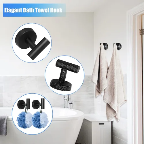Miniatura 6 de Cilee Juego de accesorios de baño de 10 piezas, color negro mate, paquete de 2 accesorios de baño de 5 piezas, incluye soporte para papel higiénico