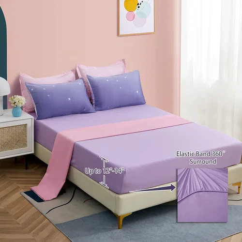 Miniatura 48 de Dinjoy Juego de edredón para niñas, tamaño individual, colorido, azul, rosa, morado, arcoíris, juego de ropa de cama de 6 piezas en una bolsa