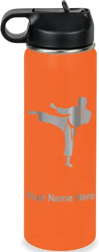 Miniatura 33 de Botella de agua personalizada LaserGram, Karate Man, de acero inoxidable con doble pared aislada al vacío con tapa abatible, regalo personalizado