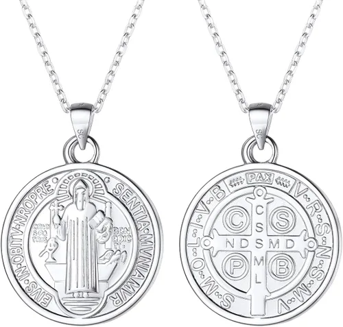 Collar de medalla de San Benito de oro de 18 quilates o acero inoxidable 316L con medalla cristiana sacramental para proteger el mal de la joyería