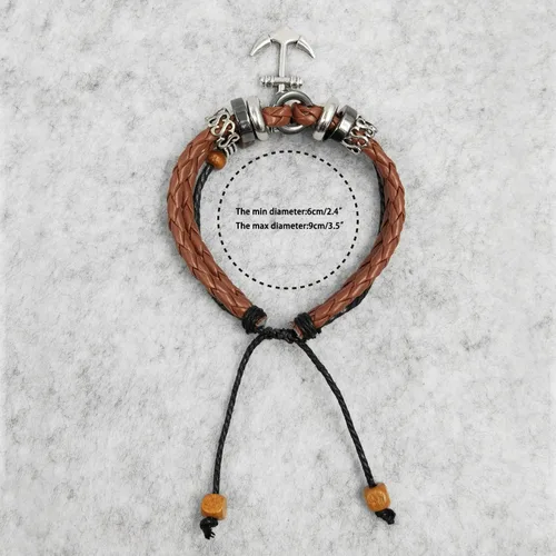 Miniatura 24 de Suyi brazalete ajustable con varias capas, de cuero tejido trenzado con cruz. Pulsera tipo esclava.