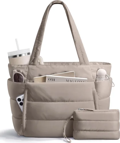 Miniatura 11 de Bolsa Tote Acolchada para Mujeres, Bolsa de Mano de Trabajo Ligera y Esponjosa para Maestras y Enfermeras, Bolsa de Hombro Acolchada para Escuela