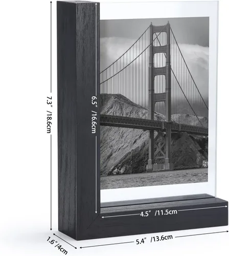Miniatura 2 de Lavezee Paquete de 2 marcos de fotos de 4 x 6 pulgadas, hechos de base de madera negra en forma de L con vidrio, imágenes de fotos de doble cara