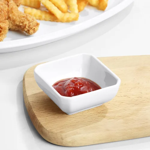 Miniatura 5 de Juego de 6 cuencos cuadrados de 3 onzas, platos de cerámica blanca, mini cuencos para condimentos para salsa de soja, sushi, barbacoa, ketchup