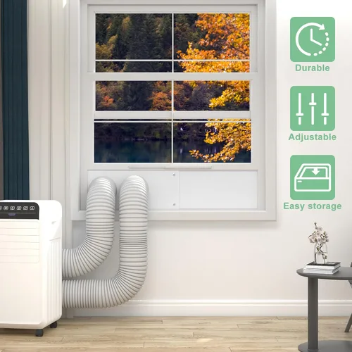 Miniatura 7 de Kit de sellado de ventana de aire acondicionado portátil de doble manguera, kit de ventilación de ventana ajustable de 5 pulgadas de diámetro